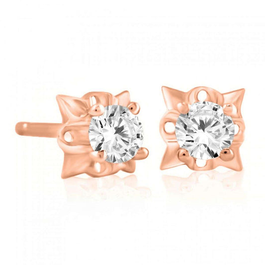 14K Rose White & Yellow Gold 1/2 Carat Natural Diamond Stud Earrings For Women With Secure Push Back Mauli Jewels