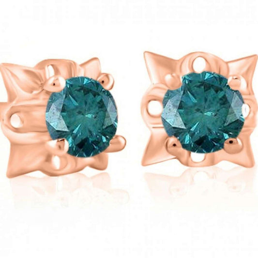 0.50 Carat Natural Blue Diamond Prong Set Stud Earrings For Women in 14K Rose White & Yellow Gold With Secure Backs Mauli Jewels