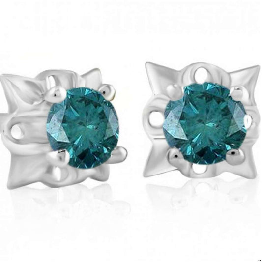0.50 Carat Natural Blue Diamond Prong Set Stud Earrings For Women in 14K Rose White & Yellow Gold With Secure Backs Mauli Jewels