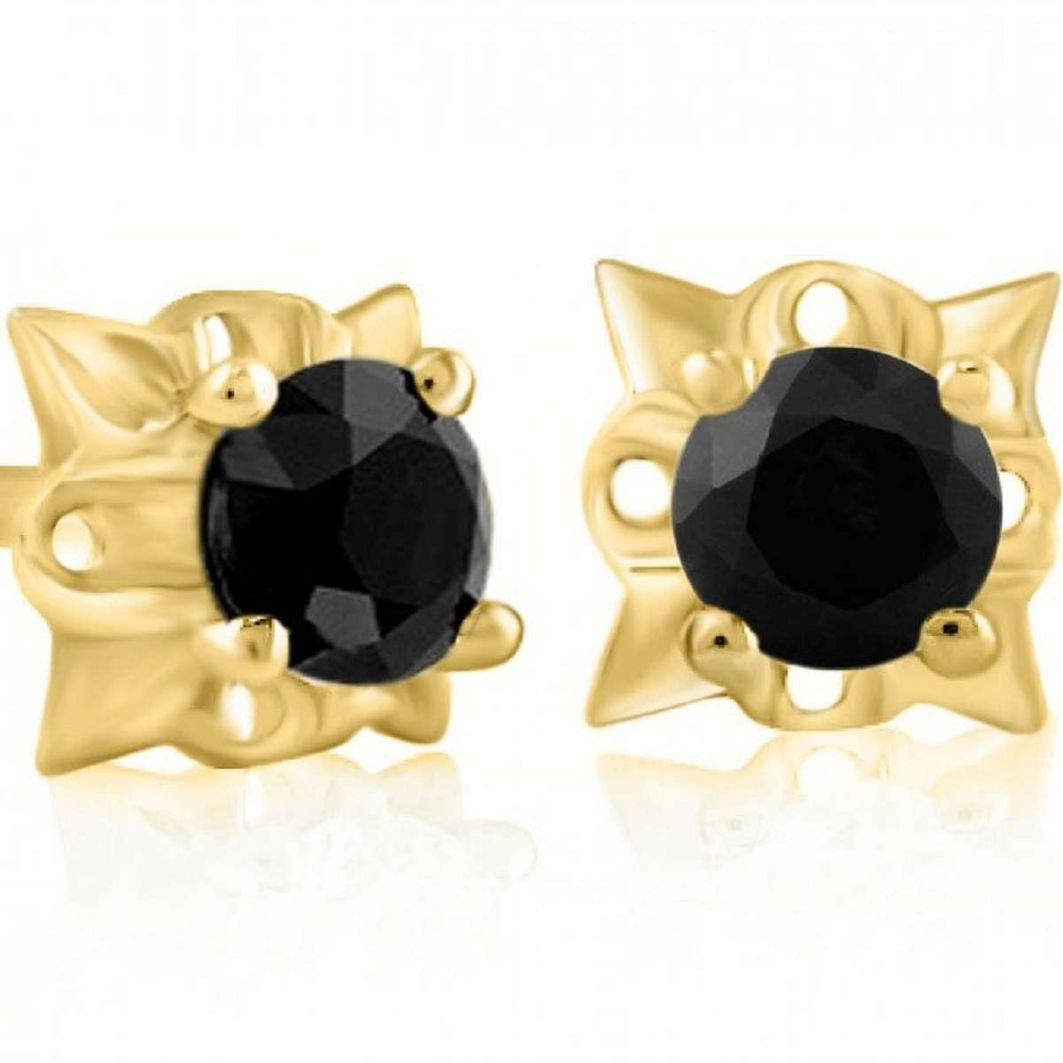 1/2 Carat Natural Black Diamond Stud Earrings For Women In 14K Rose White & Yellow Gold With Secure Backs Mauli Jewels