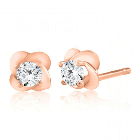 0.25 Carat Diamond Round Stud Earrings for Women in 14K Rose, White & Yellow Gold Mauli Jewels