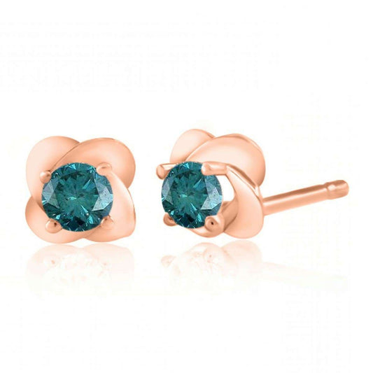 14K Rose White & Yellow Gold 0.25 Carat Round Blue Diamond Stud Earrings for Women Comes With a Secure Push Back Mauli Jewels