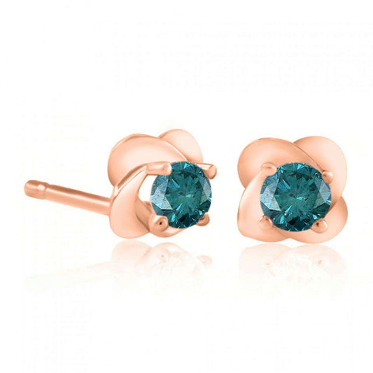 14K Rose White & Yellow Gold 0.25 Carat Round Blue Diamond Stud Earrings for Women Comes With a Secure Push Back Mauli Jewels