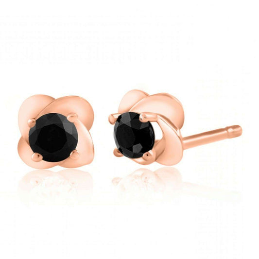1/4 Carat Black Diamond Prong Set Stud Earrings For Women In 14K Rose White & Yellow Gold Mauli Jewels