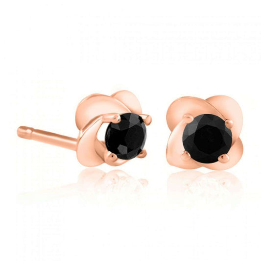 1/4 Carat Black Diamond Prong Set Stud Earrings For Women In 14K Rose White & Yellow Gold Mauli Jewels