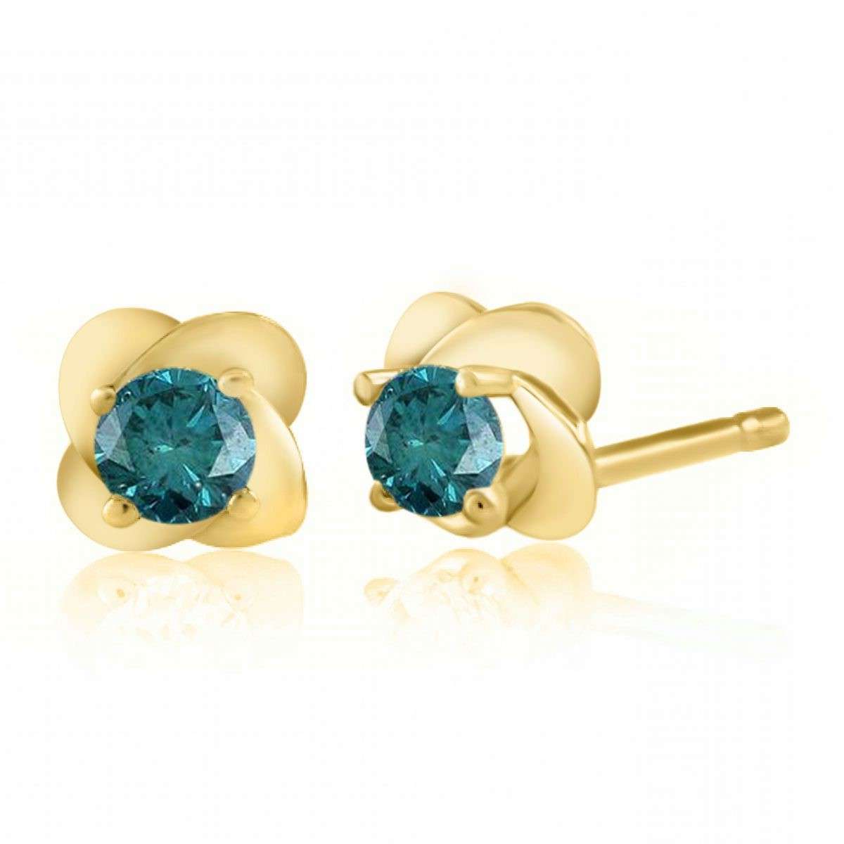 14K Rose White & Yellow Gold 0.25 Carat Round Blue Diamond Stud Earrings for Women Comes With a Secure Push Back Mauli Jewels