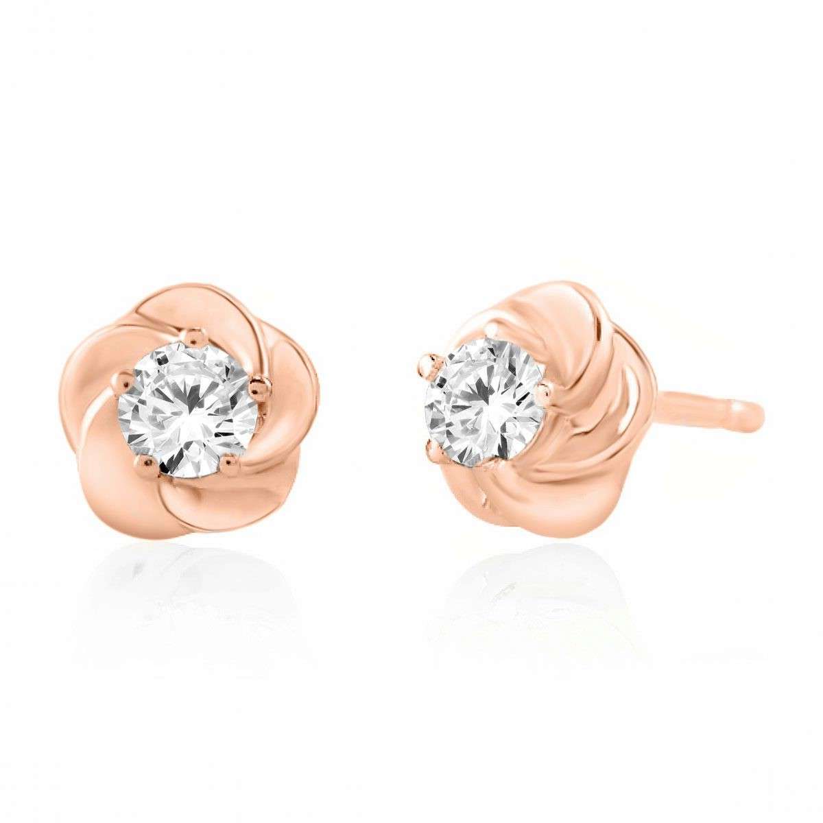 0.25 Carat Diamond Stud Earrings For Women In 14K Rose White & Yellow Gold With Secure Push Back Mauli Jewels