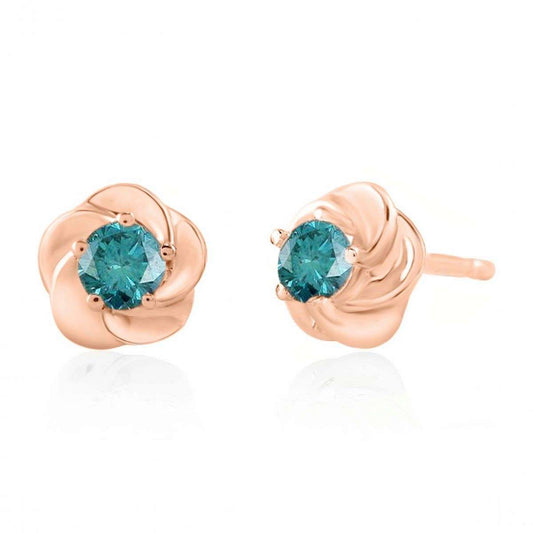 0.25 Carat Blue Diamond Stud Earrings For Women In 14K Rose White & Yellow Gold With Secure Push Backs Mauli Jewels