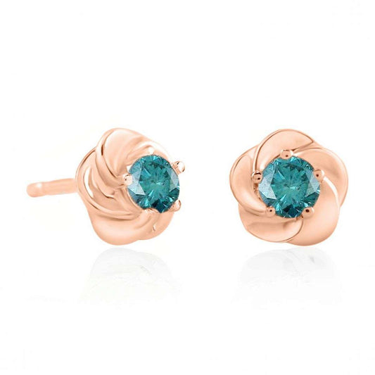 0.25 Carat Blue Diamond Stud Earrings For Women In 14K Rose White & Yellow Gold With Secure Push Backs Mauli Jewels