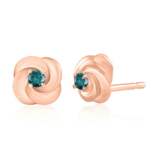 0.10 Carat Blue Diamond Prong Set Stud Earrings for Women in 14K White, Rose & Yellow Gold Mauli Jewels