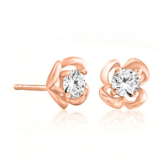 0.25 Carat Diamond Rose Shape Stud Earrings Carat 14K Solid White Rose & Yellow Gold Mauli Jewels