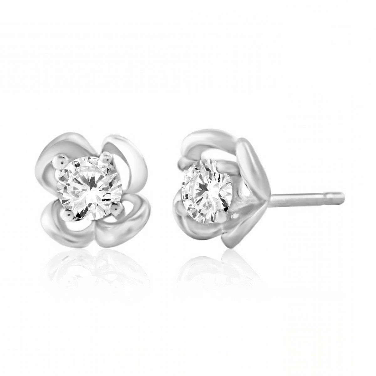 0.25 Carat Diamond Rose Shape Stud Earrings Carat 14K Solid White Rose & Yellow Gold Mauli Jewels