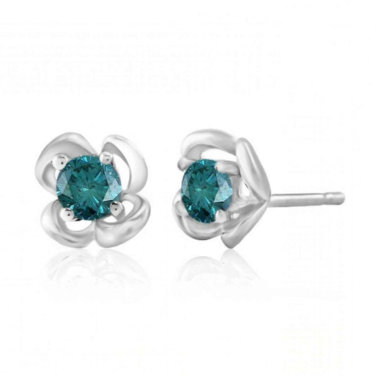 0.25 Carat Blue Diamond Rose Shape Stud Earrings For Women In 14K Yellow Rose & White Gold Mauli Jewels
