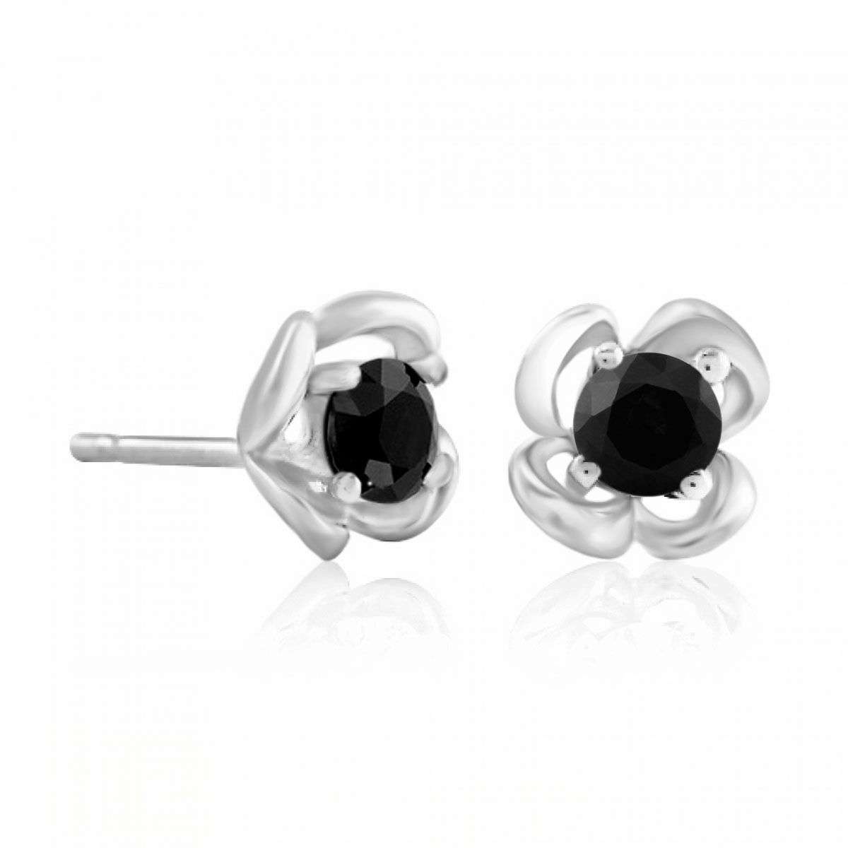 0.25 Carat Black Diamond Rose Shape Stud Earrings Carat 14K Solid Rose White & Yellow Gold Mauli Jewels