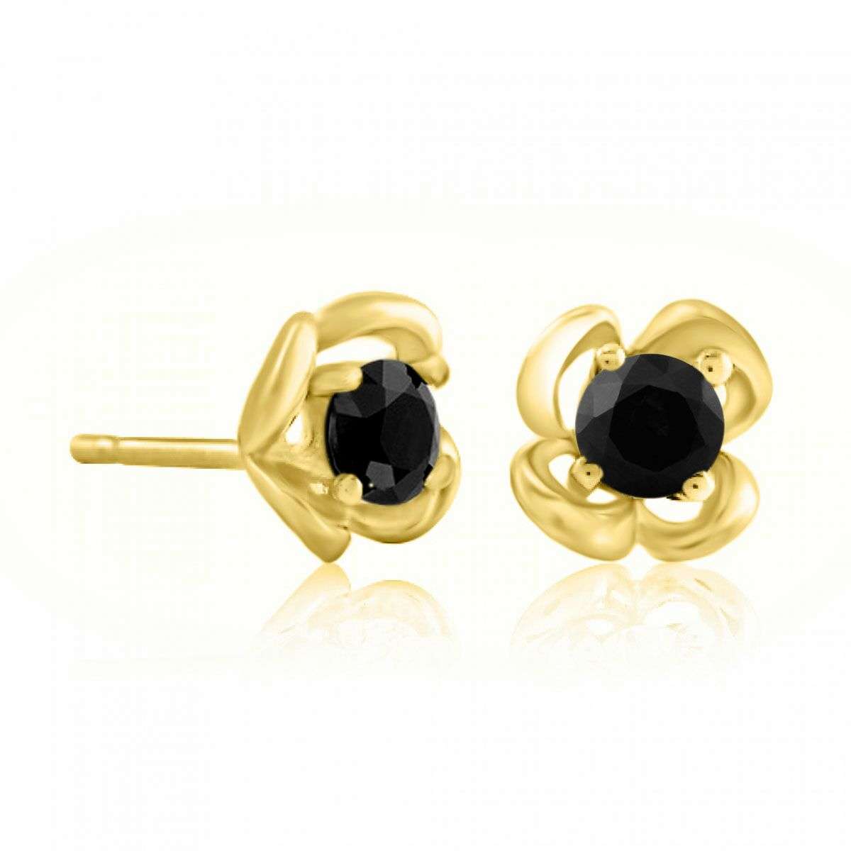 0.25 Carat Black Diamond Rose Shape Stud Earrings Carat 14K Solid Rose White & Yellow Gold Mauli Jewels