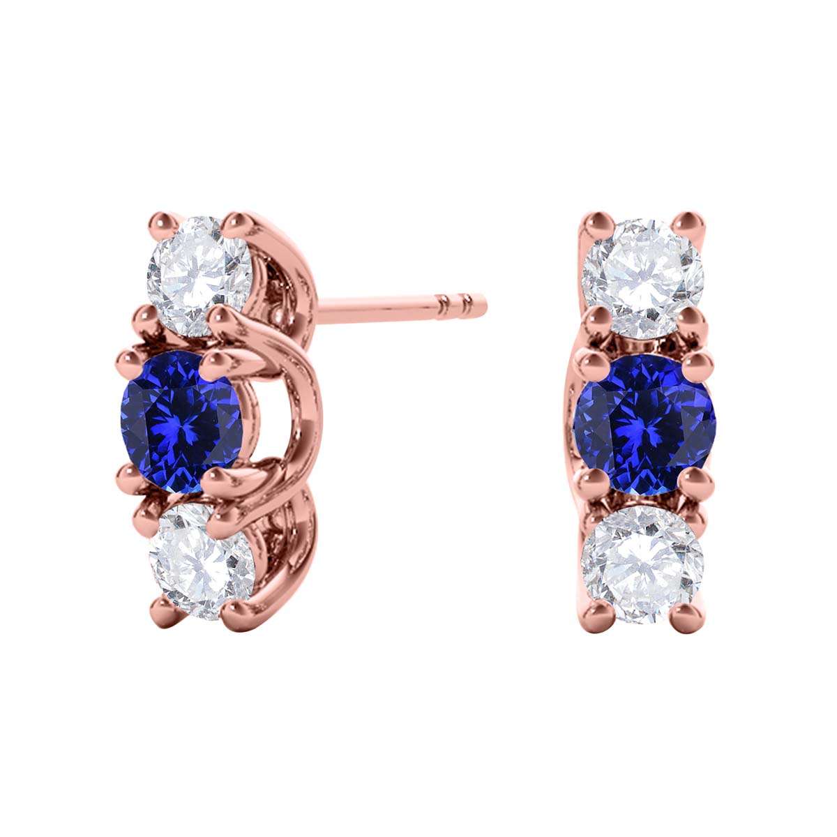 Maulijewels 1.15 Carat Diamond And Tanzanite Gemstone Stud Earrings In 10K Rose Yellow White Gold Jewelry Mauli Jewels
