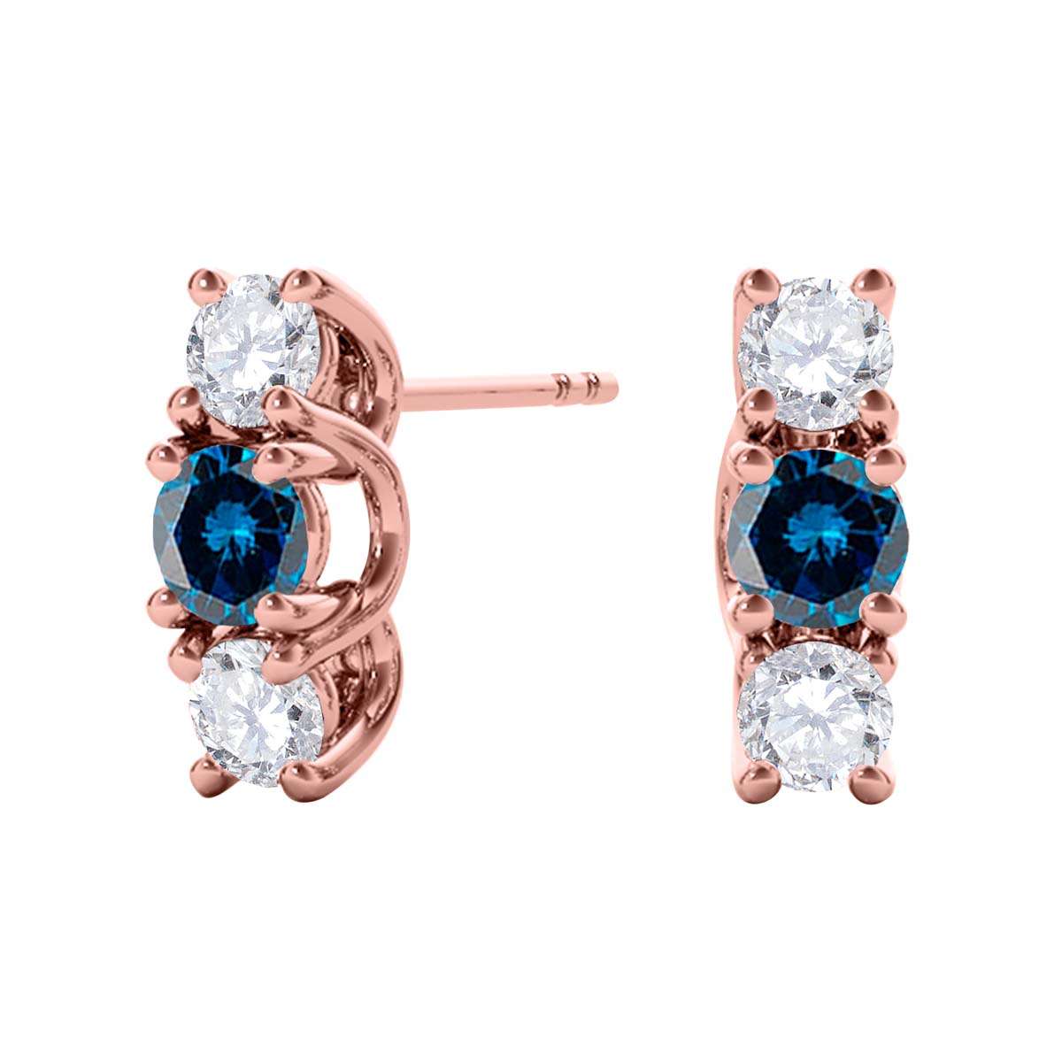 Maulijewels 1.10 cttw Natural Blue and White Diamond Stud Earrings For Women In 14K Rose Yellow White Gold Mauli Jewels