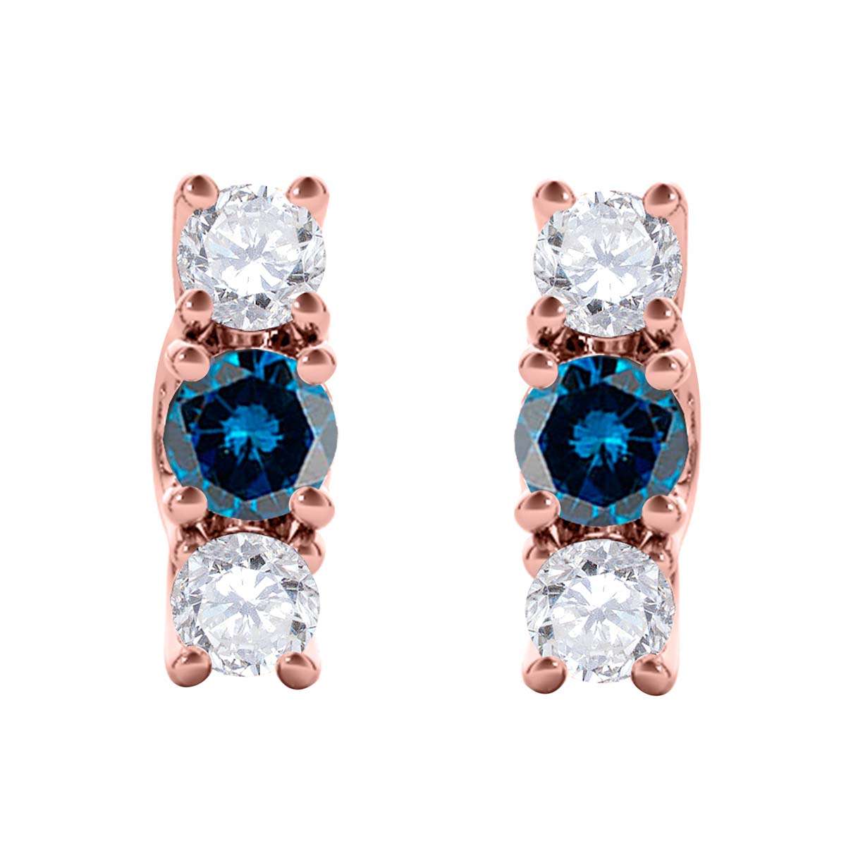 Maulijewels 1.10 cttw Natural Blue and White Diamond Stud Earrings For Women In 14K Rose Yellow White Gold Mauli Jewels
