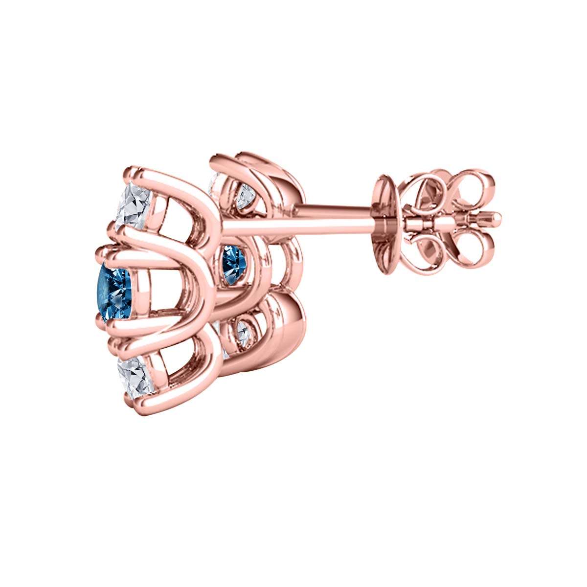 Maulijewels 1.10 cttw Natural Blue and White Diamond Stud Earrings For Women In 14K Rose Yellow White Gold Mauli Jewels