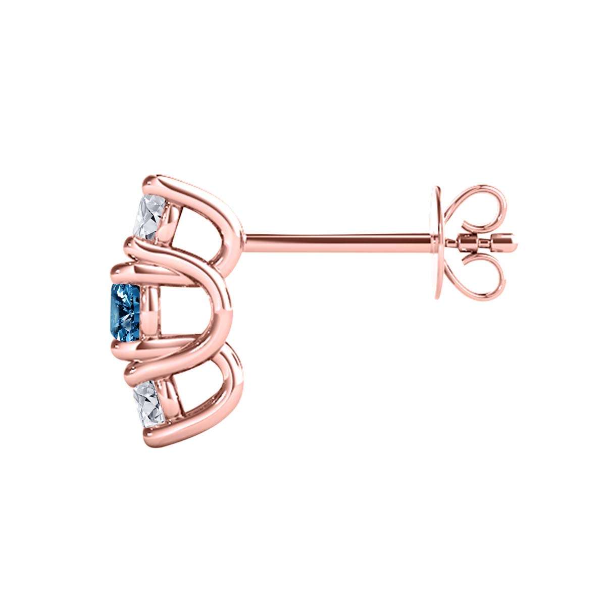 Maulijewels 1.10 cttw Natural Blue and White Diamond Stud Earrings For Women In 14K Rose Yellow White Gold Mauli Jewels