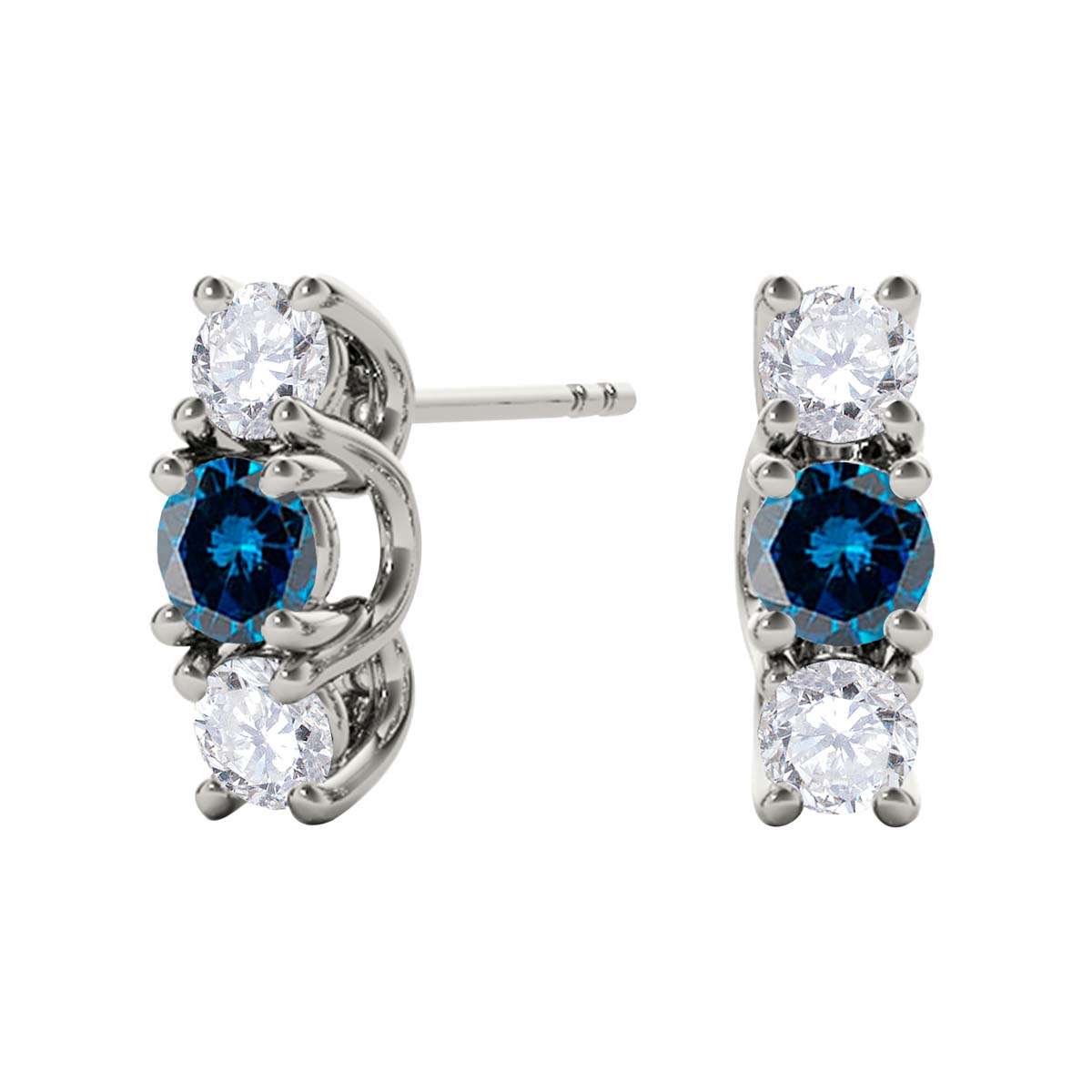 Maulijewels 1.10 cttw Natural Blue and White Diamond Stud Earrings For Women In 14K Rose Yellow White Gold Mauli Jewels