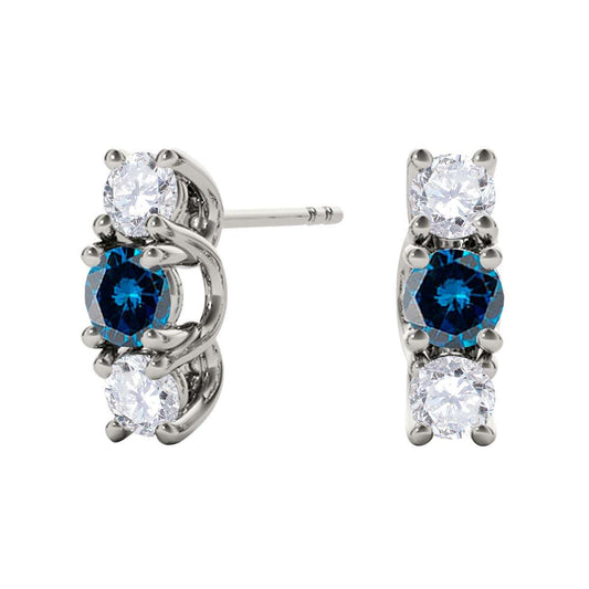 Maulijewels 1.10 cttw Natural Blue and White Diamond Stud Earrings For Women In 14K Rose Yellow White Gold Mauli Jewels