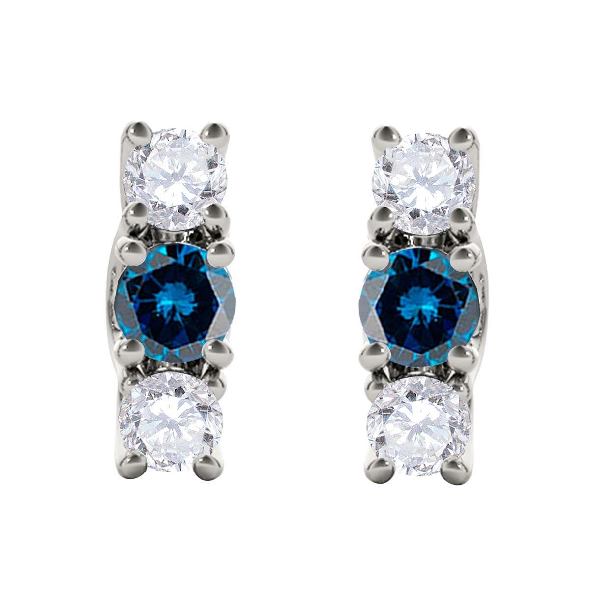 Maulijewels 1.10 cttw Natural Blue and White Diamond Stud Earrings For Women In 14K Rose Yellow White Gold Mauli Jewels