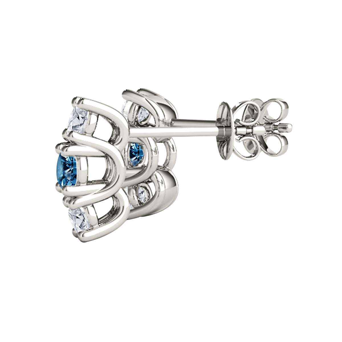 Maulijewels 1.10 cttw Natural Blue and White Diamond Stud Earrings For Women In 14K Rose Yellow White Gold Mauli Jewels