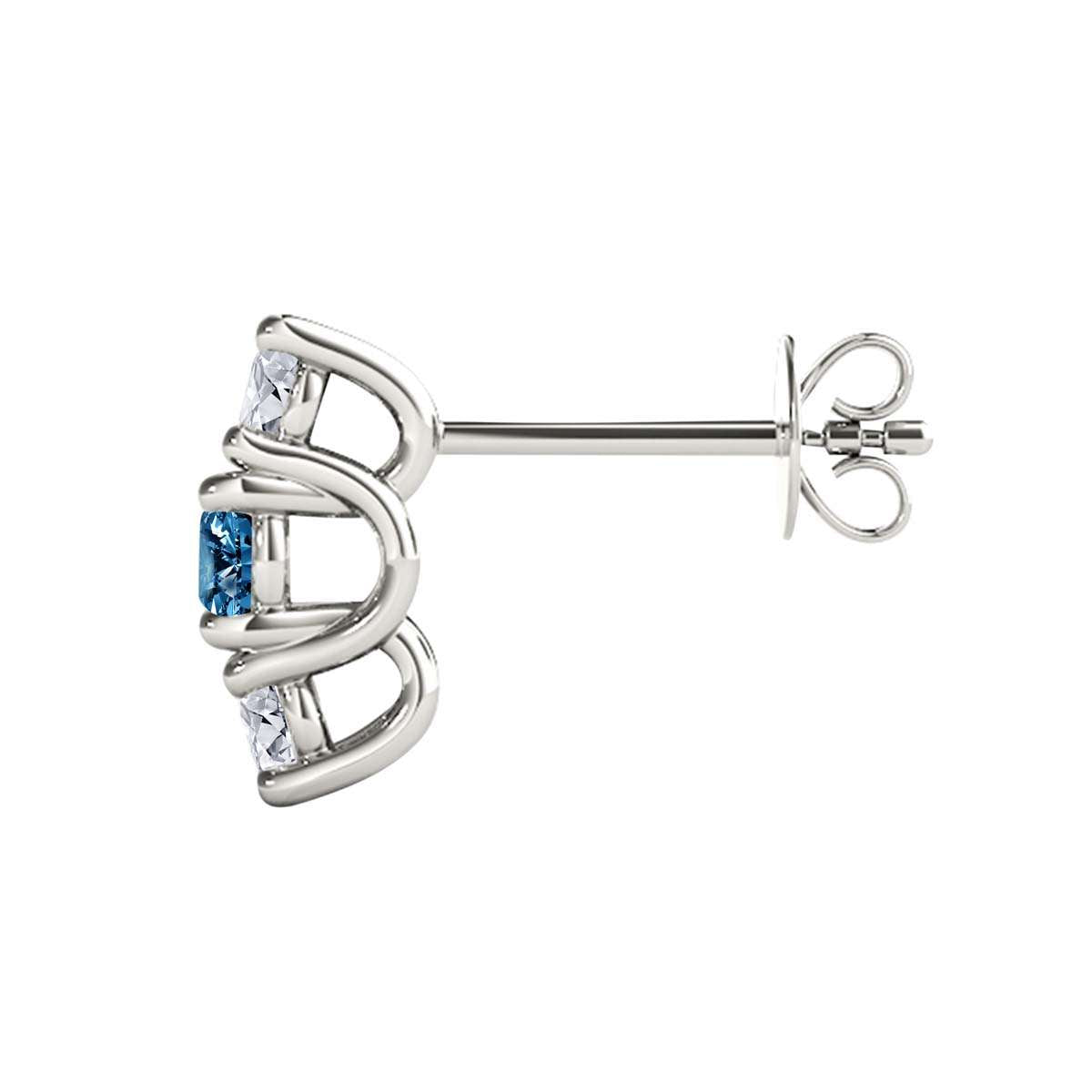Maulijewels 1.10 cttw Natural Blue and White Diamond Stud Earrings For Women In 14K Rose Yellow White Gold Mauli Jewels