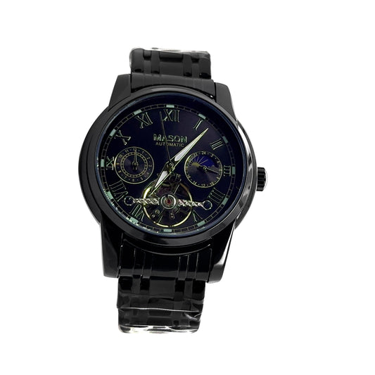 Mason Men's Stainless Steel Black IP-Plated Skeleton Movement Wrist Watch