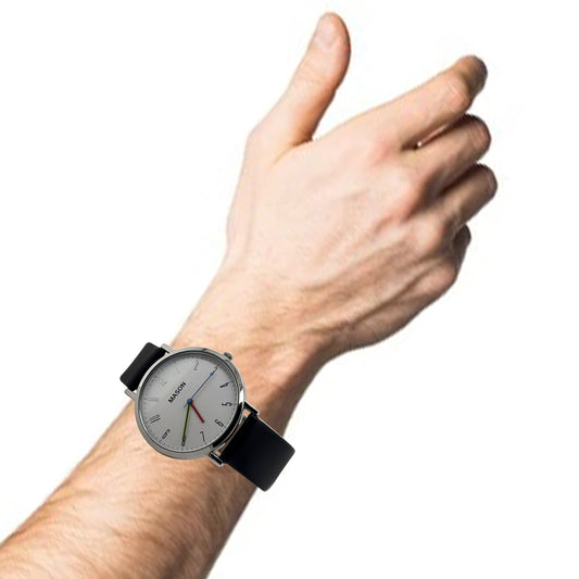 Mason Men's Stainless Steel Black Leather Wrist Watch