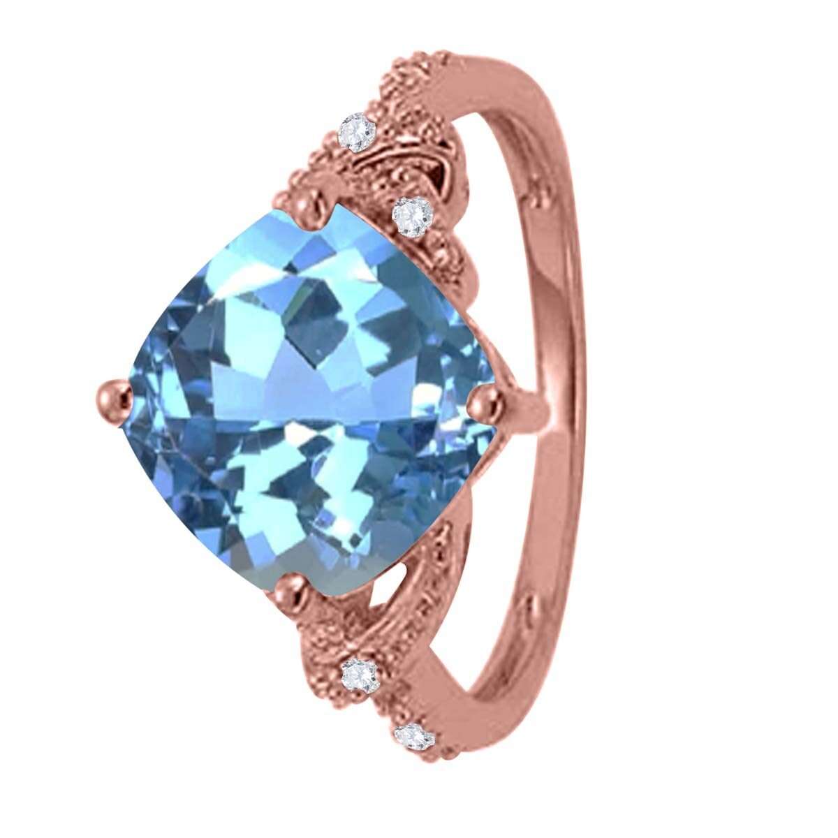 MAULIJEWELS 3.25 Carat Cushion-Shaped Blue Topaz and Diamond Ring in 10K White, Rose, and Yellow Gold Mauli Jewels