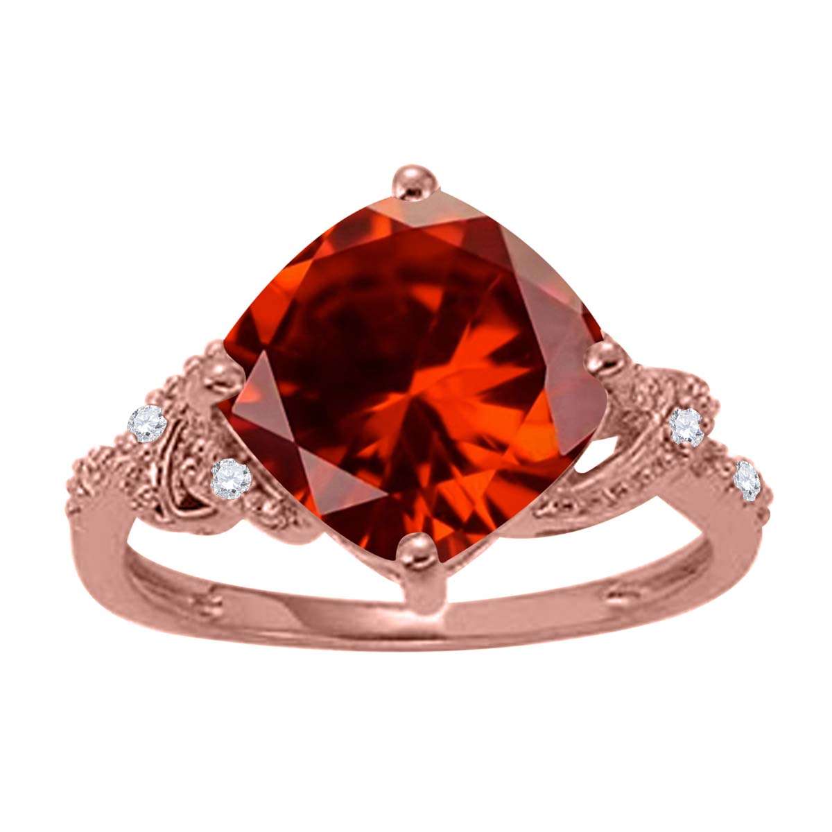 MAULIJEWELS 3.25 Carat Diamond and Cushion-Shaped Garnet Gemstone Ring in 10K Rose, White & Yellow Gold Mauli Jewels