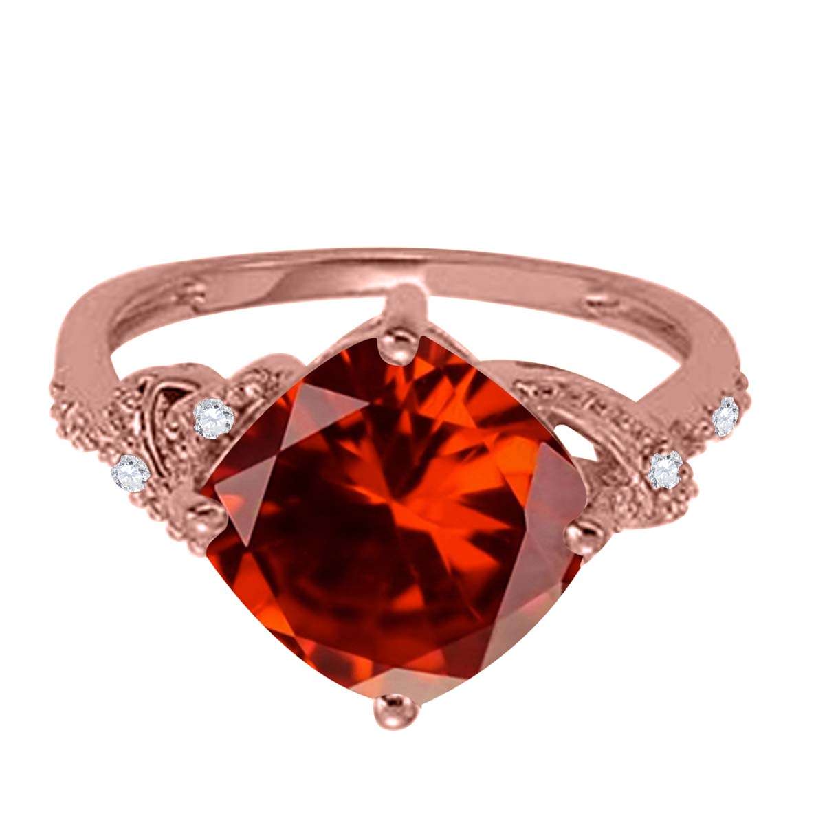 MAULIJEWELS 3.25 Carat Diamond and Cushion-Shaped Garnet Gemstone Ring in 10K Rose, White & Yellow Gold Mauli Jewels