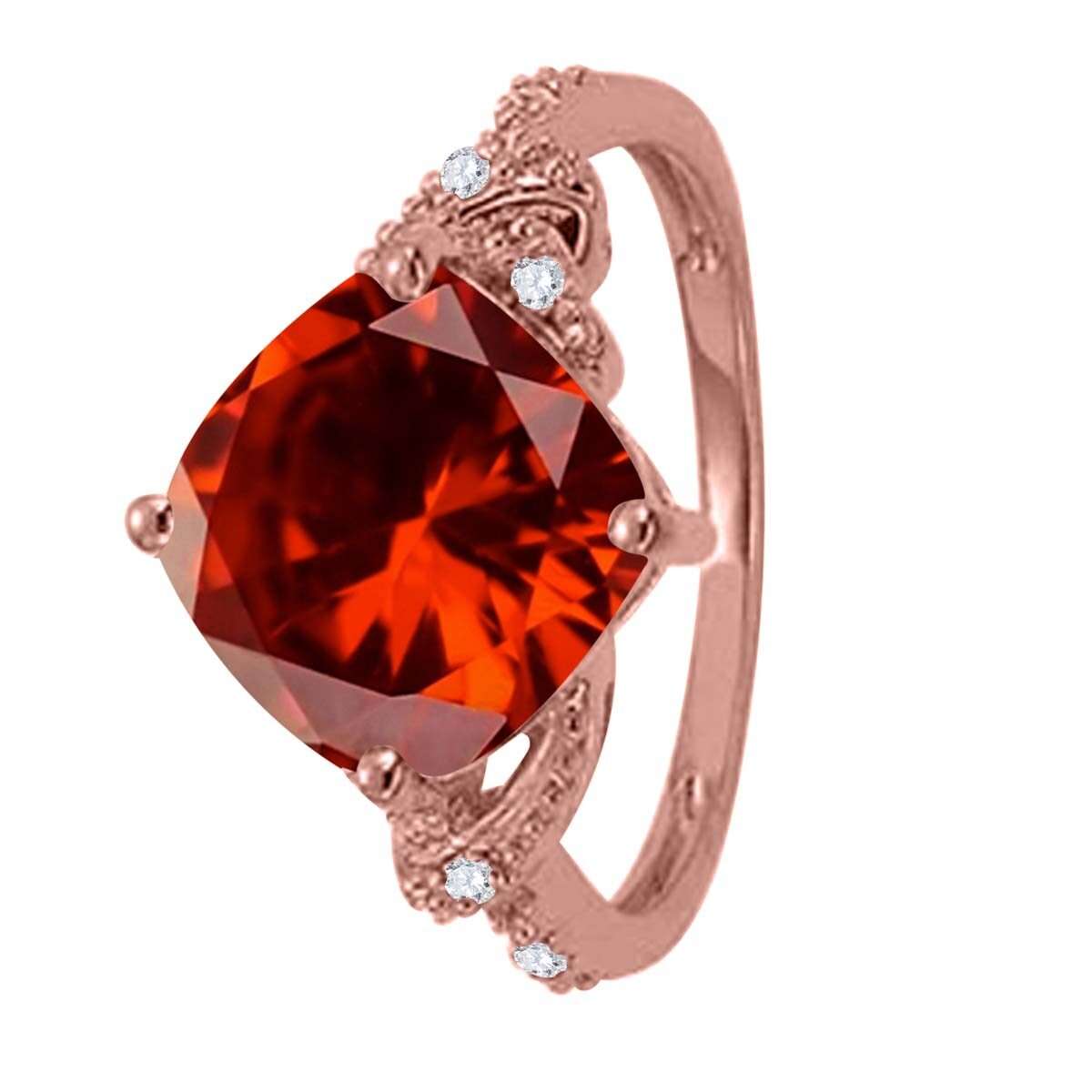 MAULIJEWELS 3.25 Carat Diamond and Cushion-Shaped Garnet Gemstone Ring in 10K Rose, White & Yellow Gold Mauli Jewels