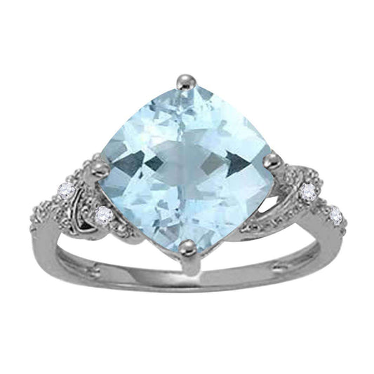 MauliJewels Rings for Women 3.28 Carat Diamond And Cushion Cut Aqumarine Ring prong 10K White Gold Clothing, Shoes & Jewelry Mauli Jewels