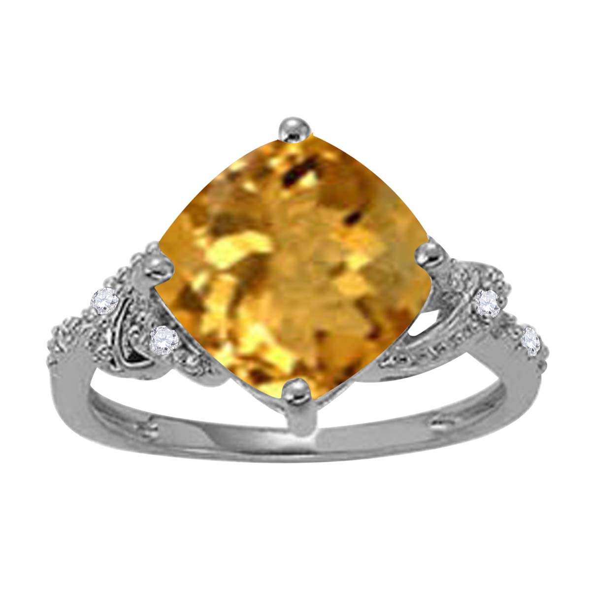 Mauli Jewels 3.28 Carat Diamond and Cushion Shaped Citrine Ring Prong 10K White Gold Mauli Jewels
