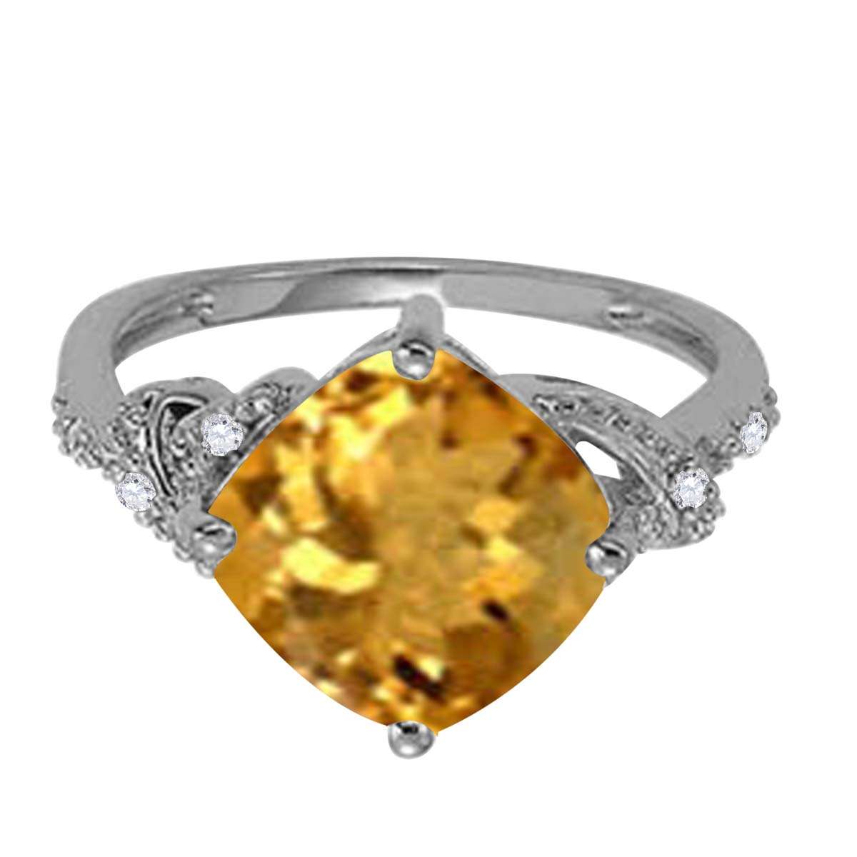 Mauli Jewels 3.28 Carat Diamond and Cushion Shaped Citrine Ring Prong 10K White Gold Mauli Jewels