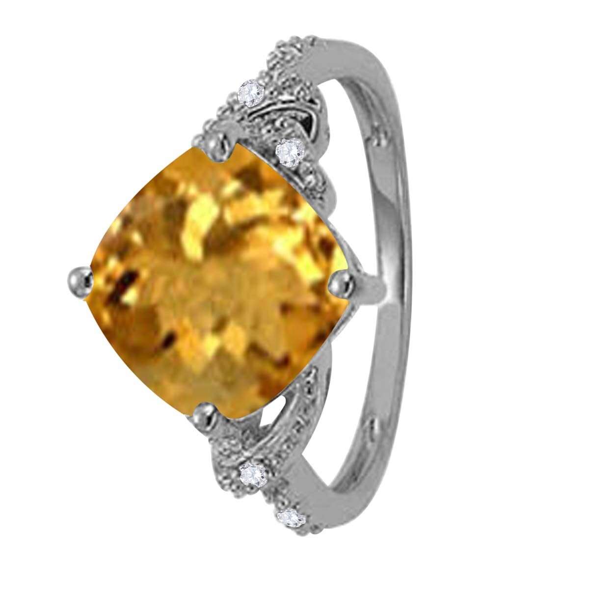 Mauli Jewels 3.28 Carat Diamond and Cushion Shaped Citrine Ring Prong 10K White Gold Mauli Jewels