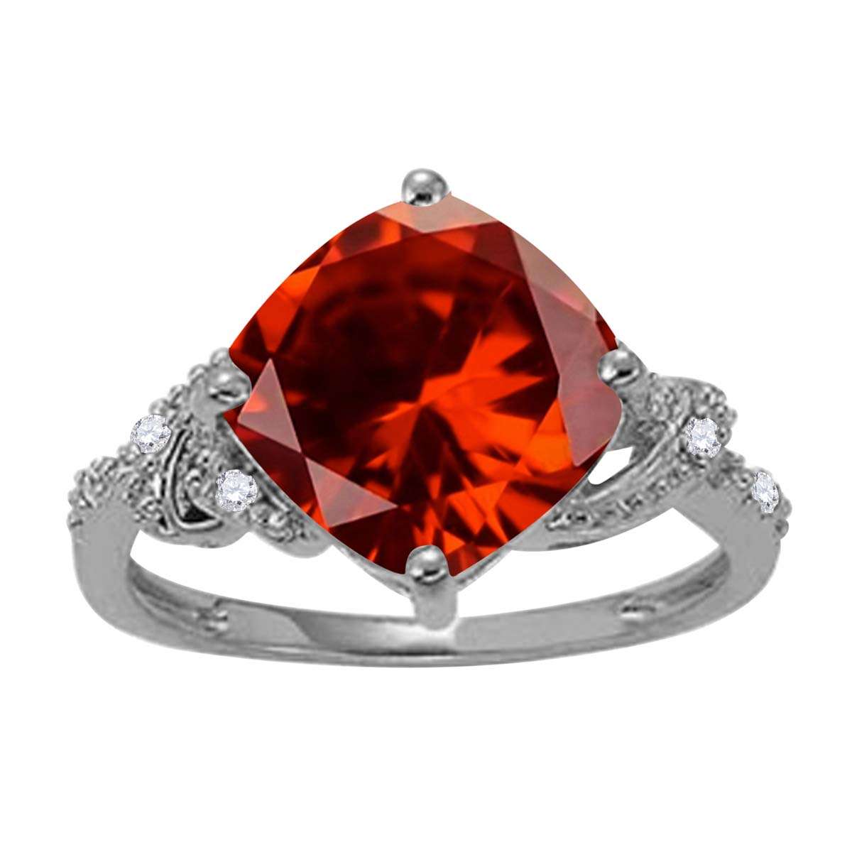 MAULIJEWELS 3.25 Carat Diamond and Cushion-Shaped Garnet Gemstone Ring in 10K Rose, White & Yellow Gold Mauli Jewels