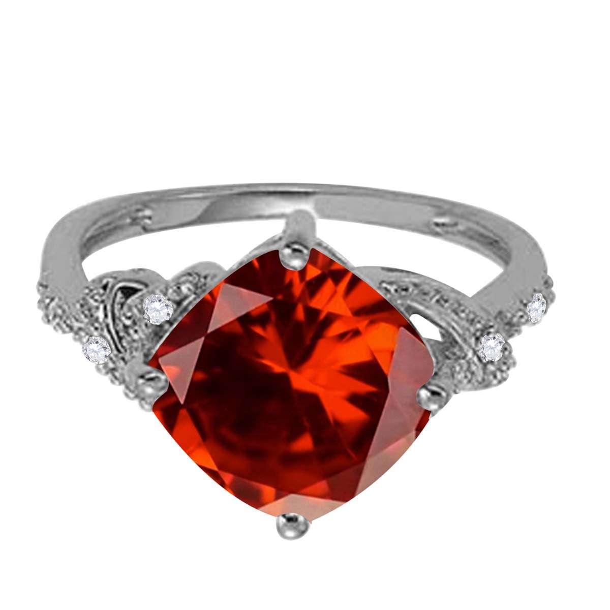 MAULIJEWELS 3.25 Carat Diamond and Cushion-Shaped Garnet Gemstone Ring in 10K Rose, White & Yellow Gold Mauli Jewels