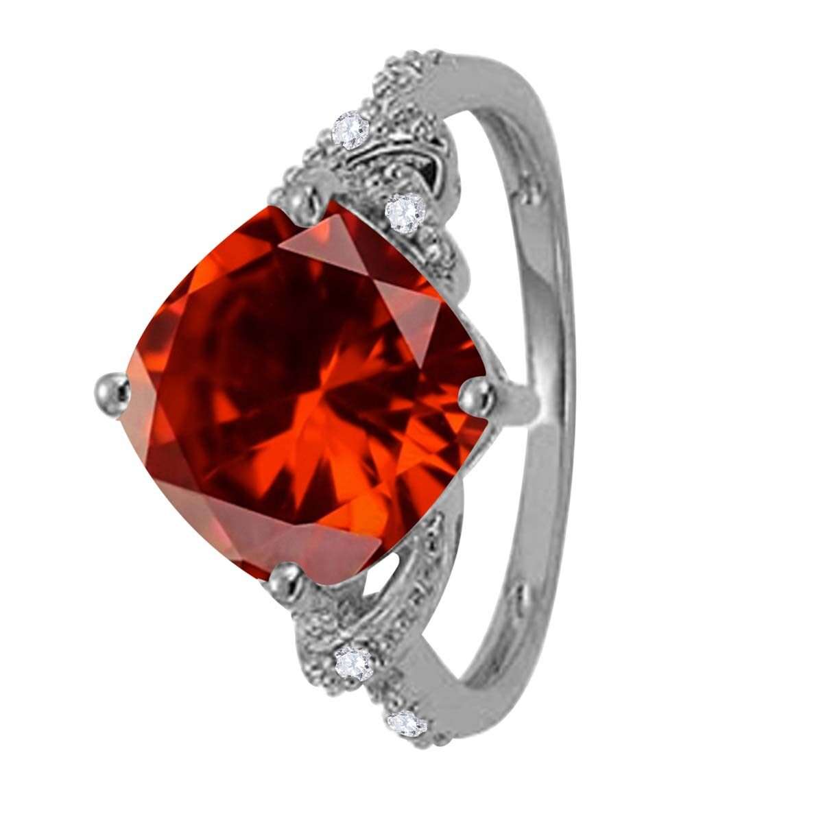 MAULIJEWELS 3.25 Carat Diamond and Cushion-Shaped Garnet Gemstone Ring in 10K Rose, White & Yellow Gold Mauli Jewels