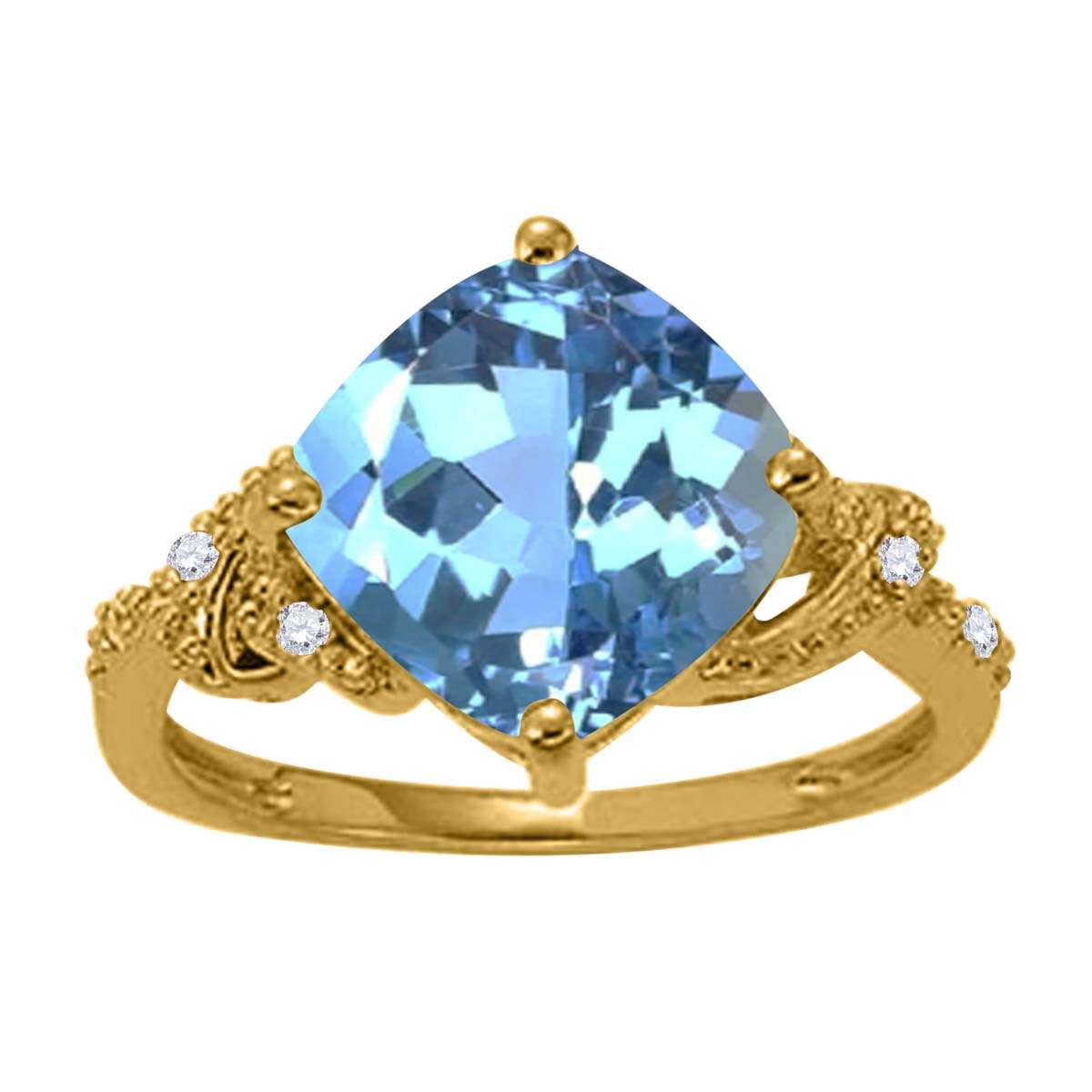 MAULIJEWELS 3.25 Carat Cushion-Shaped Blue Topaz and Diamond Ring in 10K White, Rose, and Yellow Gold Mauli Jewels