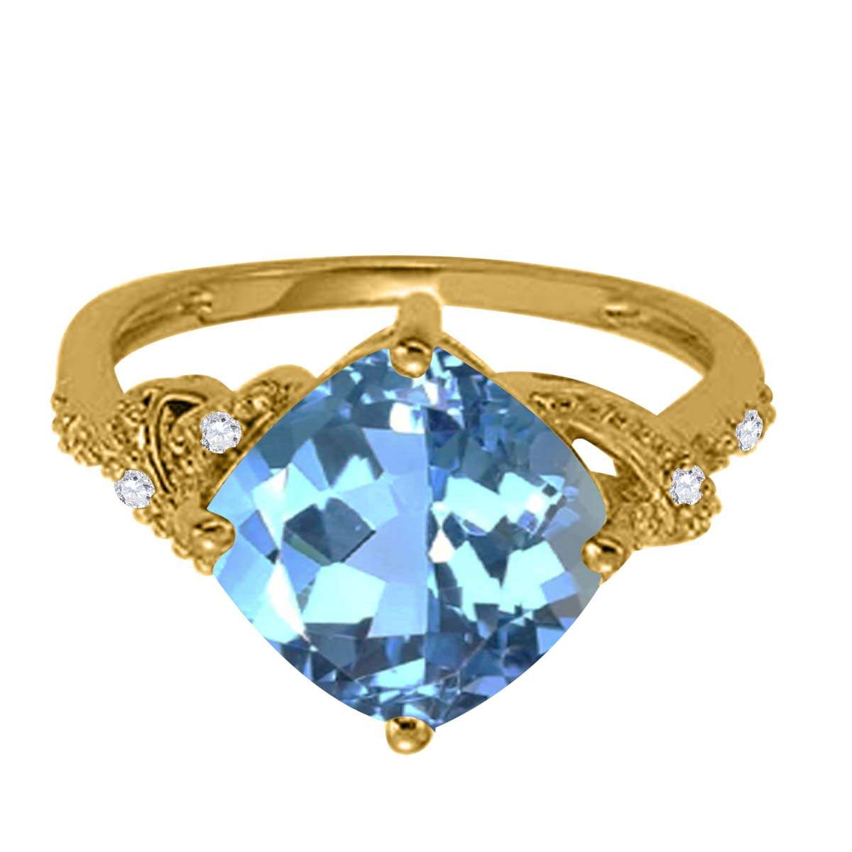 MAULIJEWELS 3.25 Carat Cushion-Shaped Blue Topaz and Diamond Ring in 10K White, Rose, and Yellow Gold Mauli Jewels