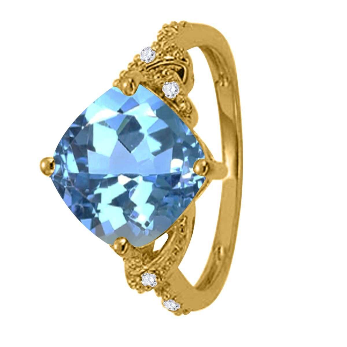 MAULIJEWELS 3.25 Carat Cushion-Shaped Blue Topaz and Diamond Ring in 10K White, Rose, and Yellow Gold Mauli Jewels