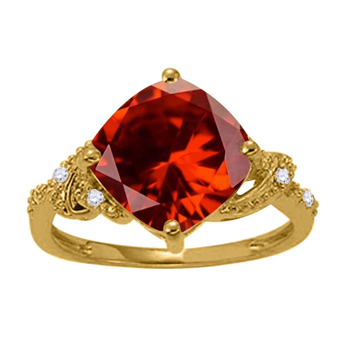 MAULIJEWELS 3.25 Carat Diamond and Cushion-Shaped Garnet Gemstone Ring in 10K Rose, White & Yellow Gold Mauli Jewels