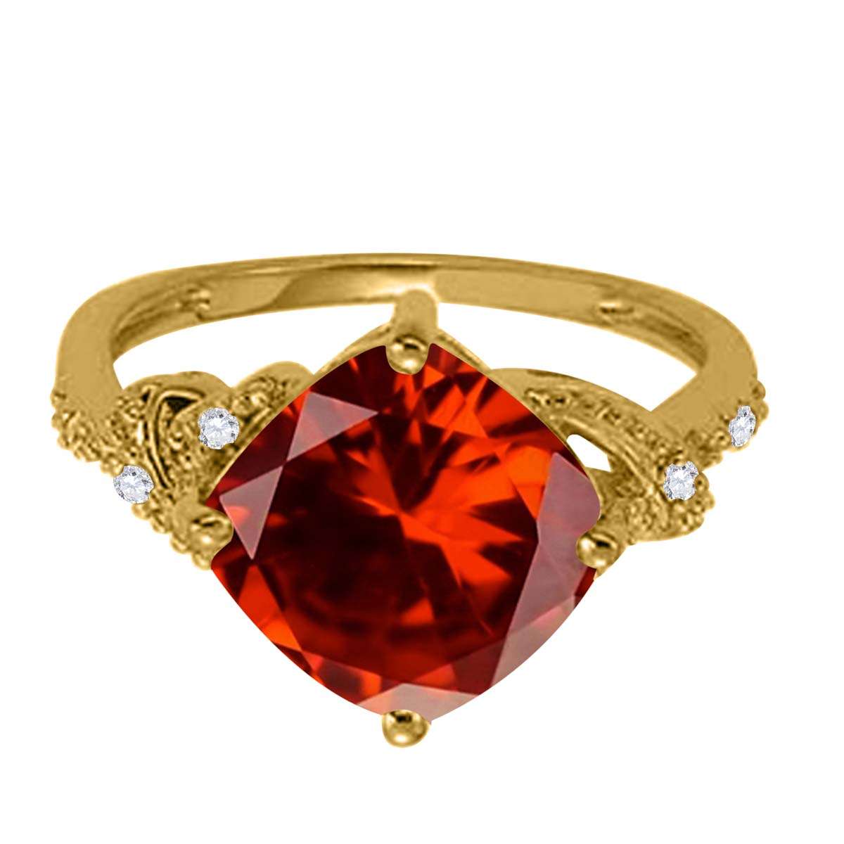 MAULIJEWELS 3.25 Carat Diamond and Cushion-Shaped Garnet Gemstone Ring in 10K Rose, White & Yellow Gold Mauli Jewels