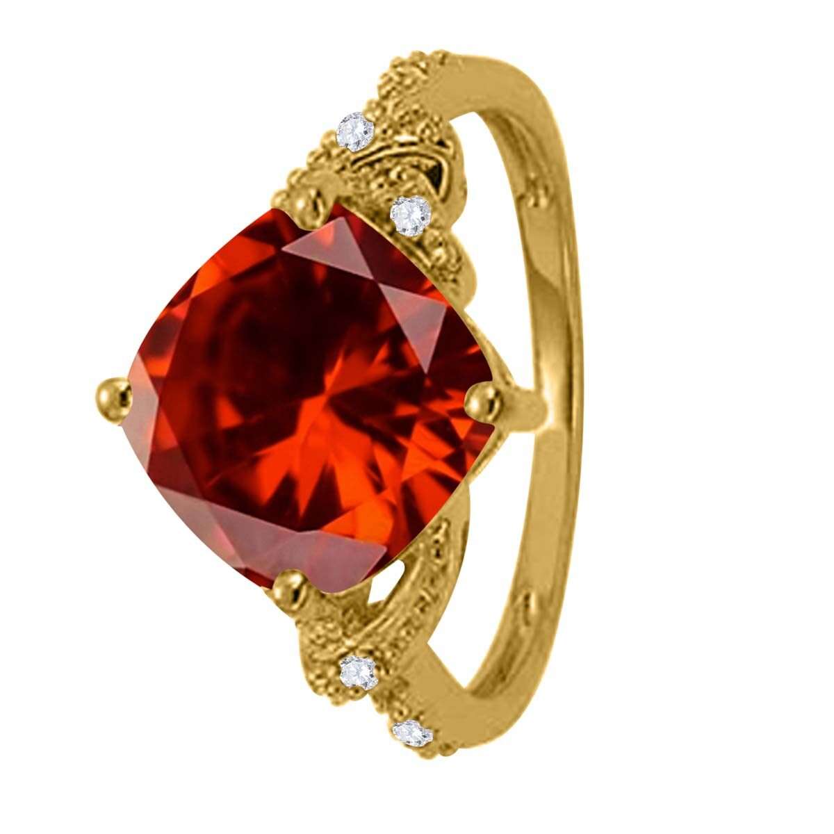 MAULIJEWELS 3.25 Carat Diamond and Cushion-Shaped Garnet Gemstone Ring in 10K Rose, White & Yellow Gold Mauli Jewels