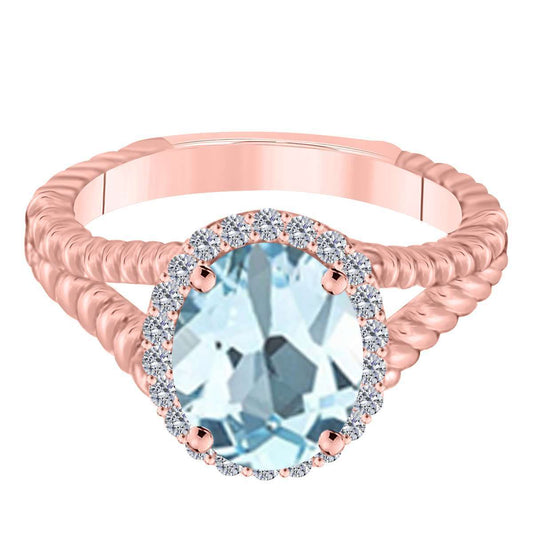 MAULIJEWELS 1.43 Carat Aquamarine and Diamond Ring in 10K White, Rose & Yellow Gold Mauli Jewels