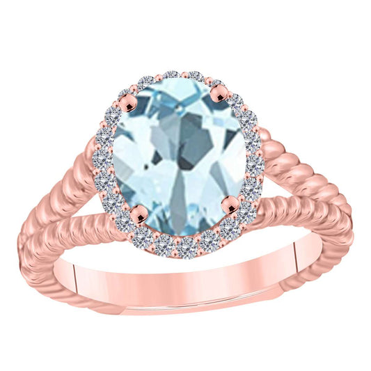 MAULIJEWELS 1.43 Carat Aquamarine and Diamond Ring in 10K White, Rose & Yellow Gold Mauli Jewels